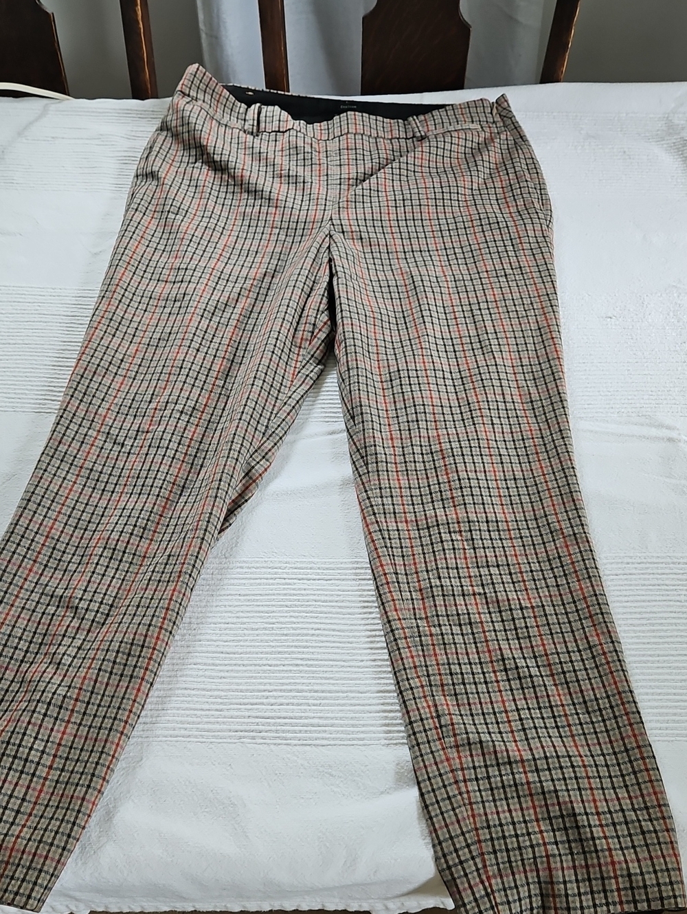 Talbots Plaid Trousers in Tan with Red and Black Windowpane